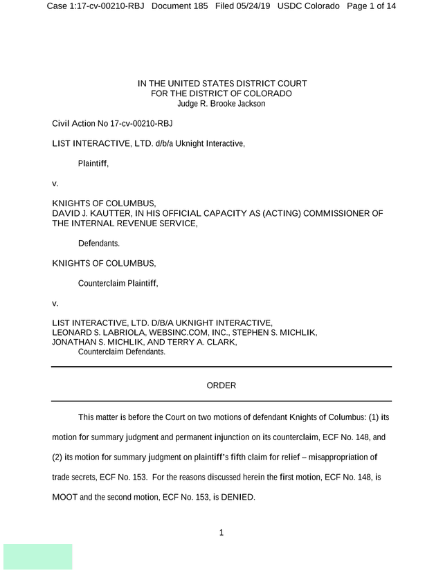 List Interactive, Ltd. V. Knights Of Columbus screenshot