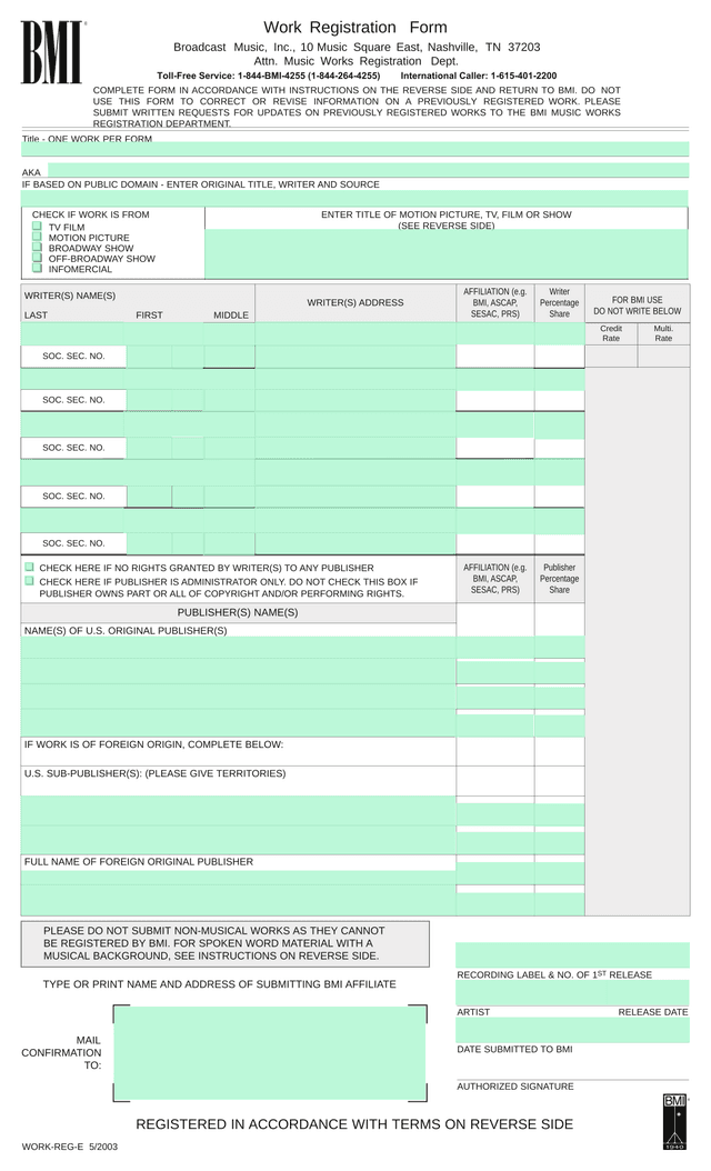 Work Registration Form screenshot