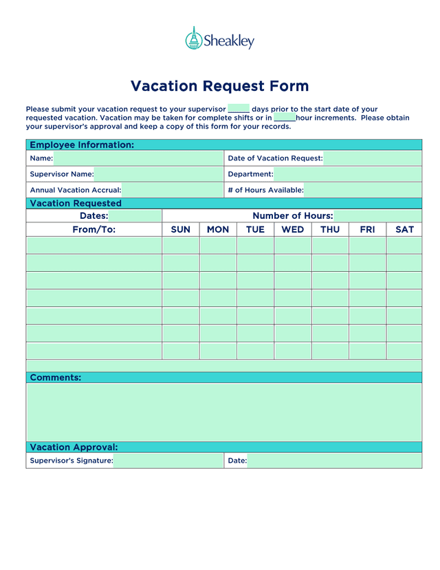 Vacation Request Form screenshot