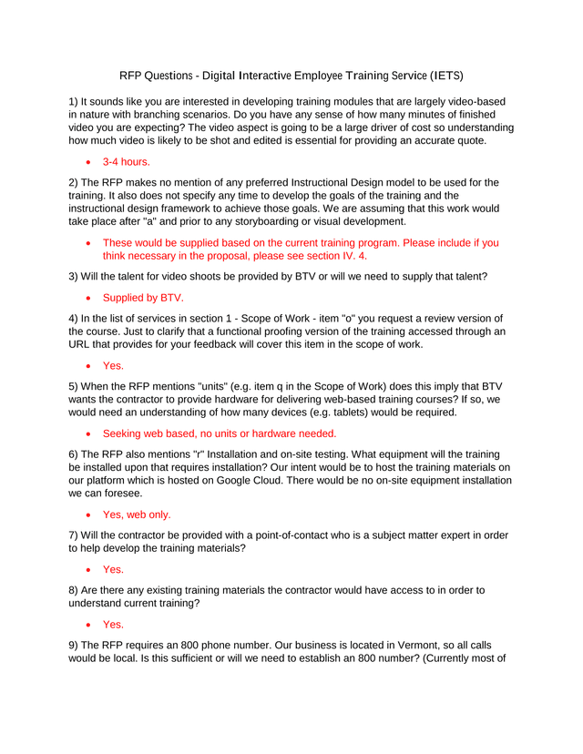 RFP Questions   Digital Interactive Employee Training Service (IETS) screenshot