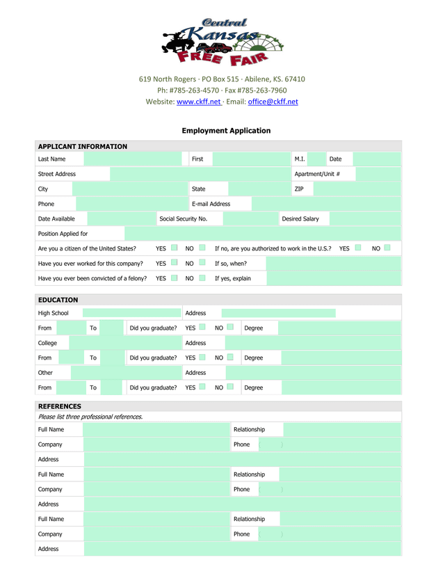 Employment Application screenshot