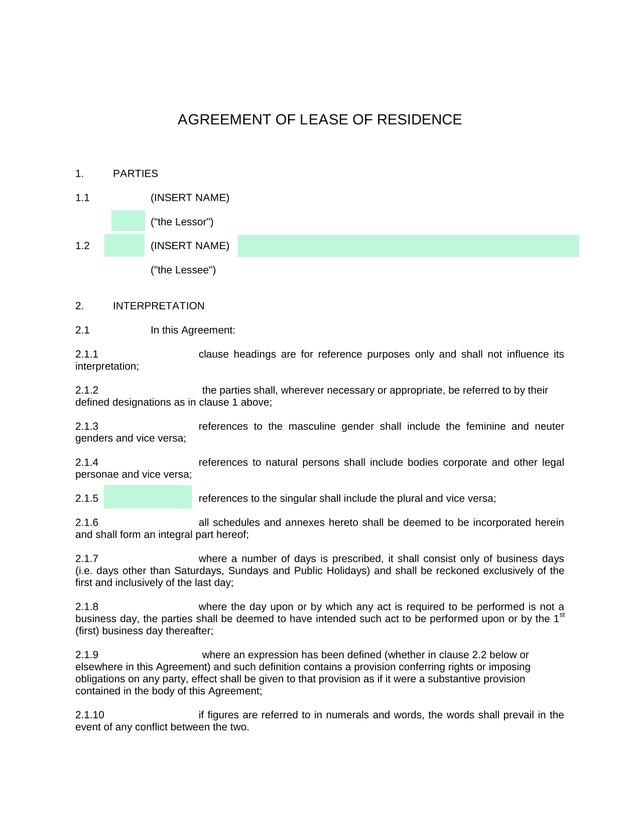 AGREEMENT OF LEASE OF RESIDENCE screenshot