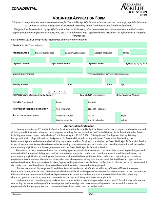 Volunteer Application Form screenshot