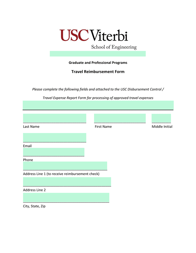 Graduate And Professional Programs Travel Reimbursement Form screenshot