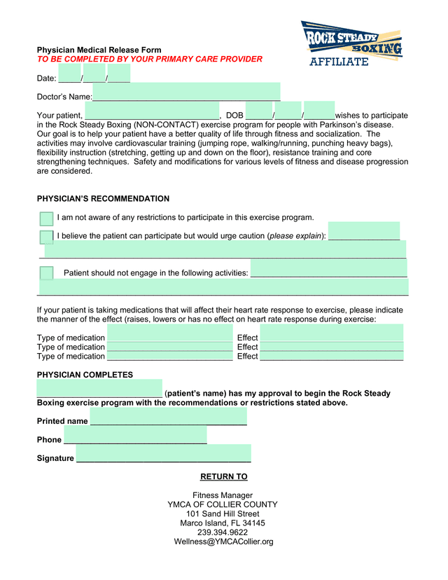 Physician Medical Release Form screenshot