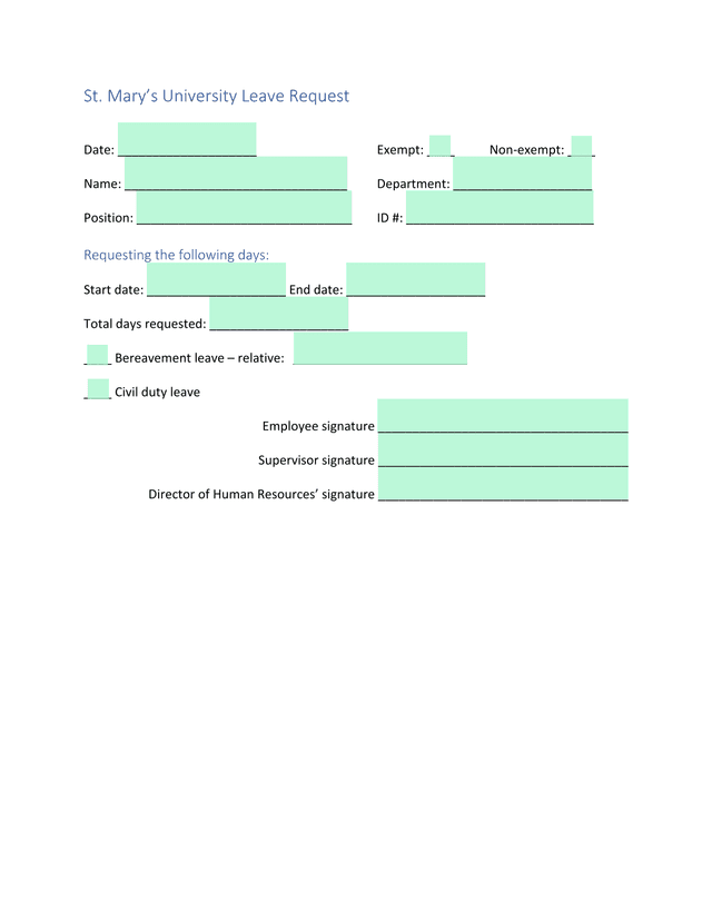 St. MaryS University Leave Request screenshot
