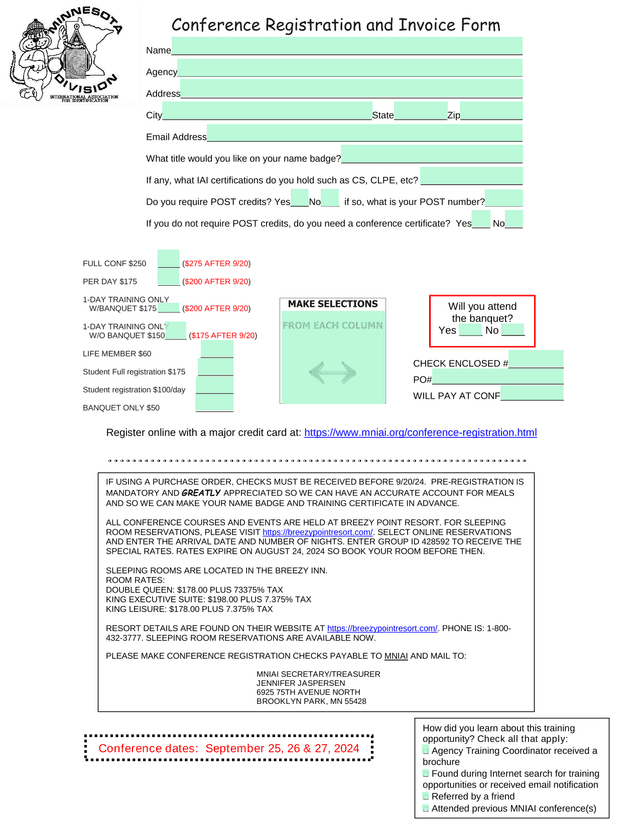 Conference Registration And Invoice Form screenshot