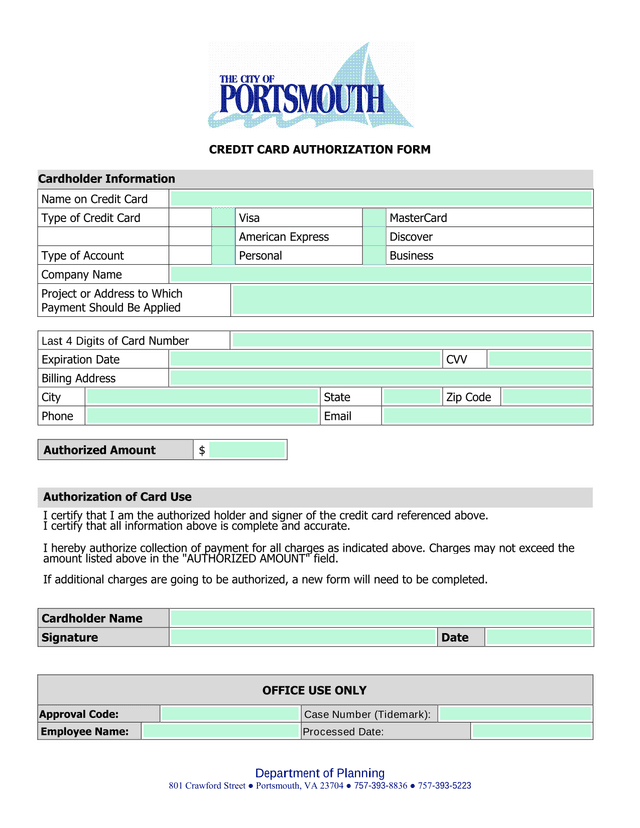 Credit Card Authorization Form screenshot