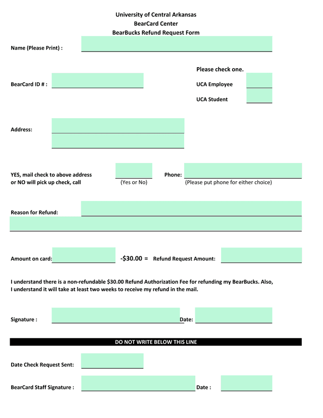 BearBucks Refund Request Form screenshot