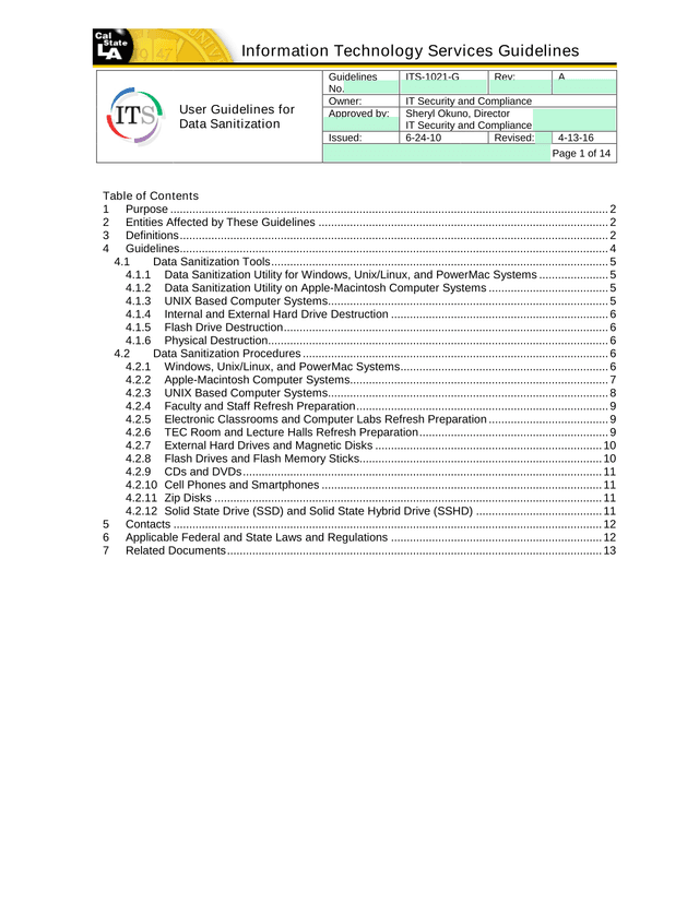 User Guidelines For Data Sanitization Guidelines screenshot