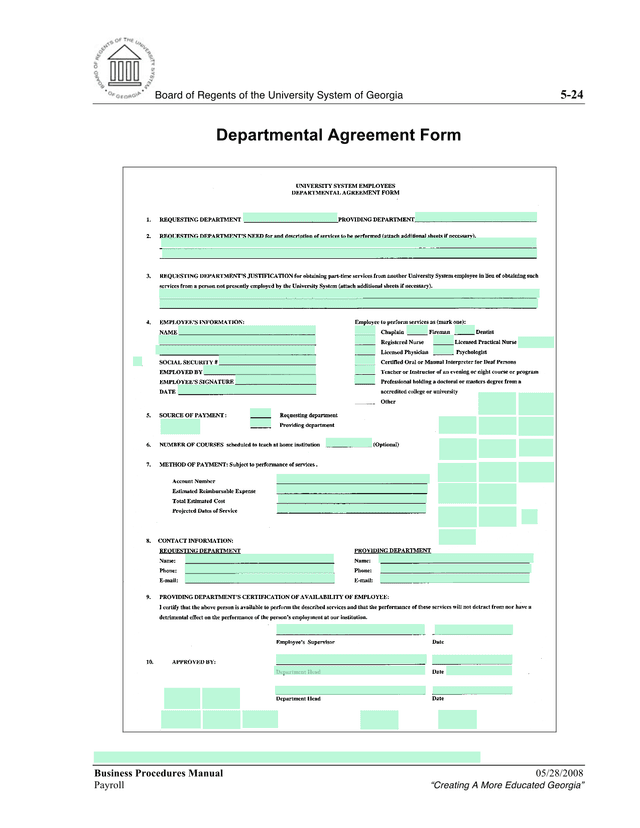 Departmental Agreement Form screenshot