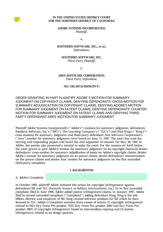 Order Granting In Part Plaintiff AdobeS Motion For Summary Judgment screenshot
