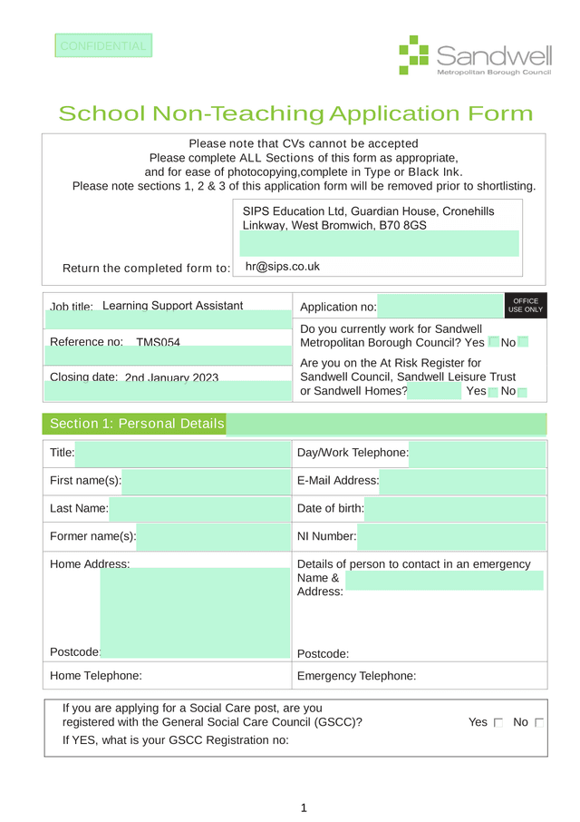 School Non Teaching Application Form screenshot