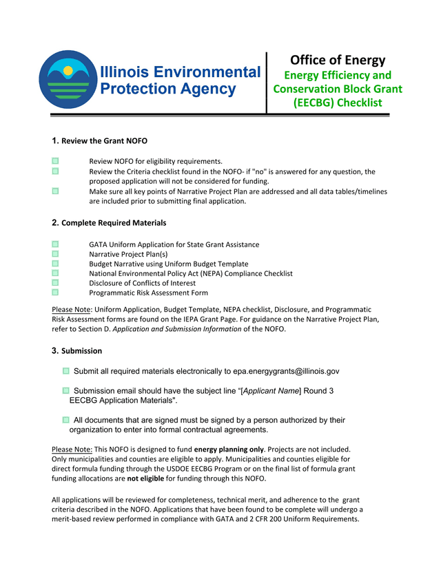 Office Of Energy Energy Efficiency And Conservation Block Grant (EECBG) Checklist screenshot