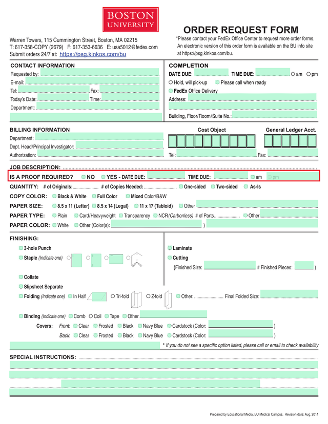 ORDER REQUEST FORM screenshot