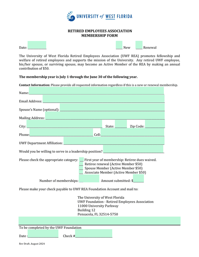 Retired Employees Association Membership Form screenshot