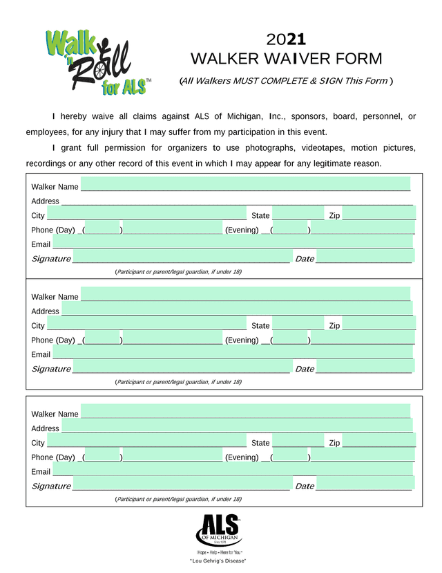 Walker Waiver Form screenshot