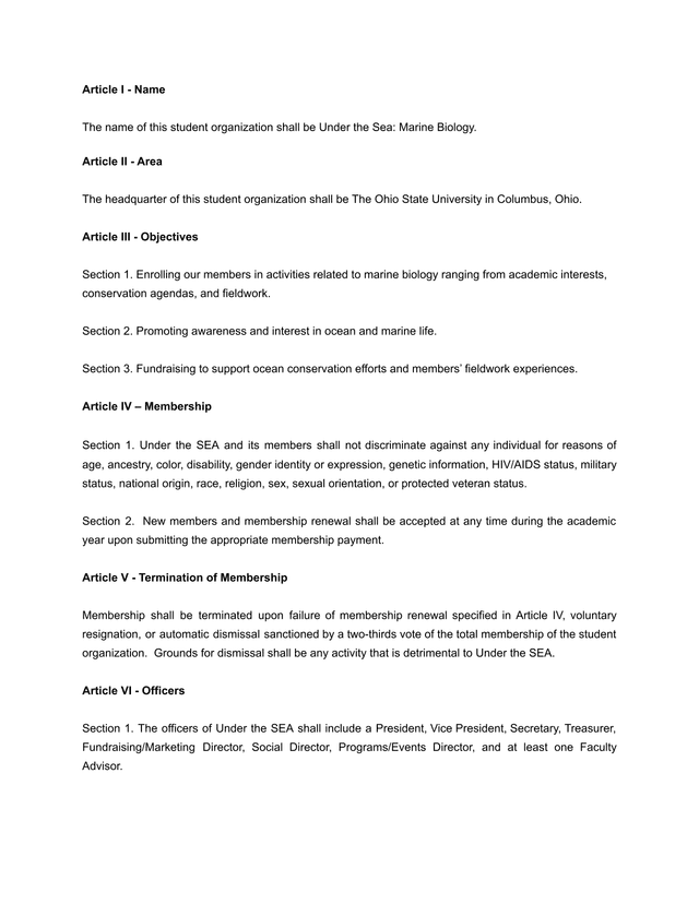 Under The Sea Marine Biology Student Organization Constitution screenshot