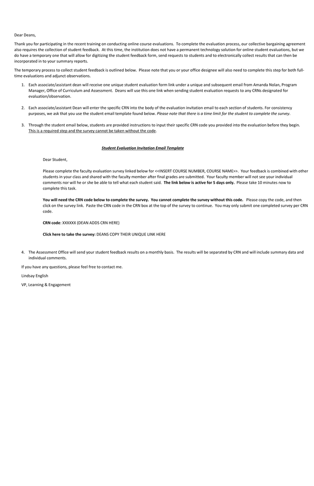 Student Evaluation Survey Instructions screenshot