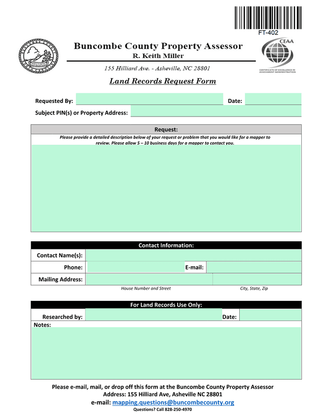 Land Records Request Form screenshot