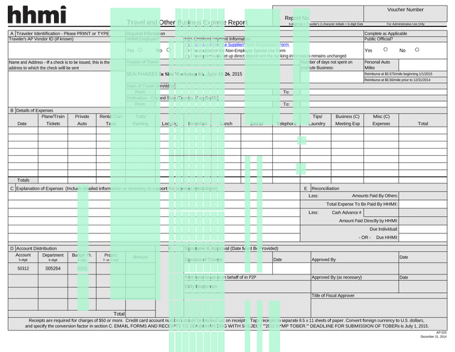 Traveler Expense Reimbursement Form screenshot
