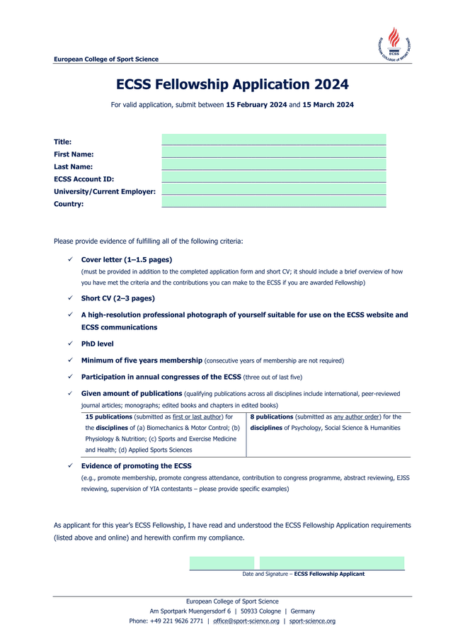 ECSS Fellowship Application 2024 screenshot