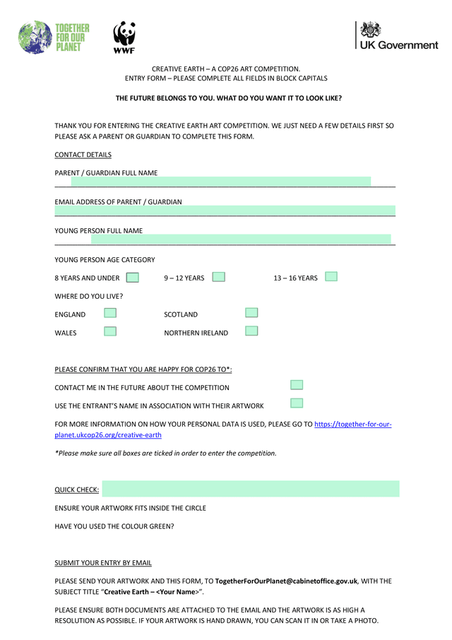Creative Earth  A COP26 Art Competition Entry Form screenshot