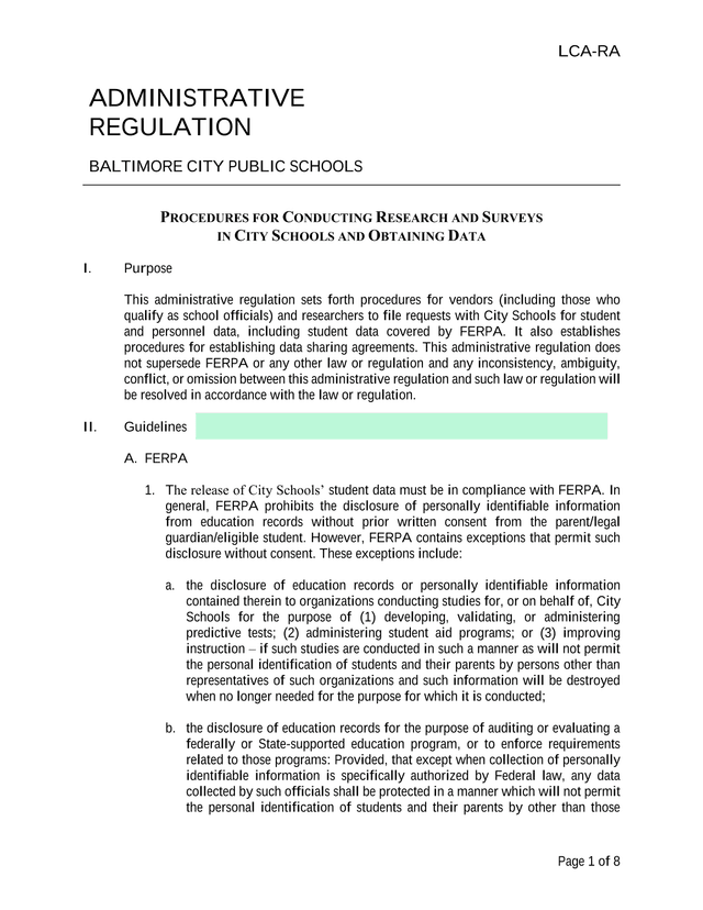 LCA RA Procedures For Conducting Research And Surveys In City Schools And Obtaining Data screenshot