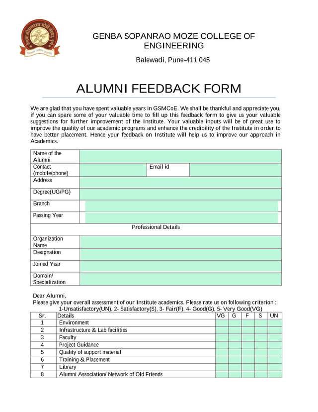 Alumni Feedback Form screenshot