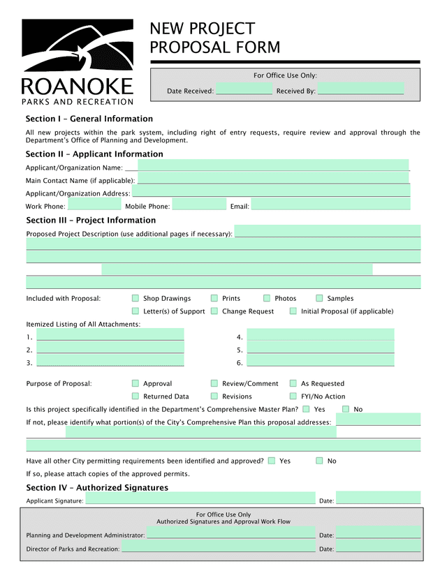 NEW PROJECT PROPOSAL FORM screenshot