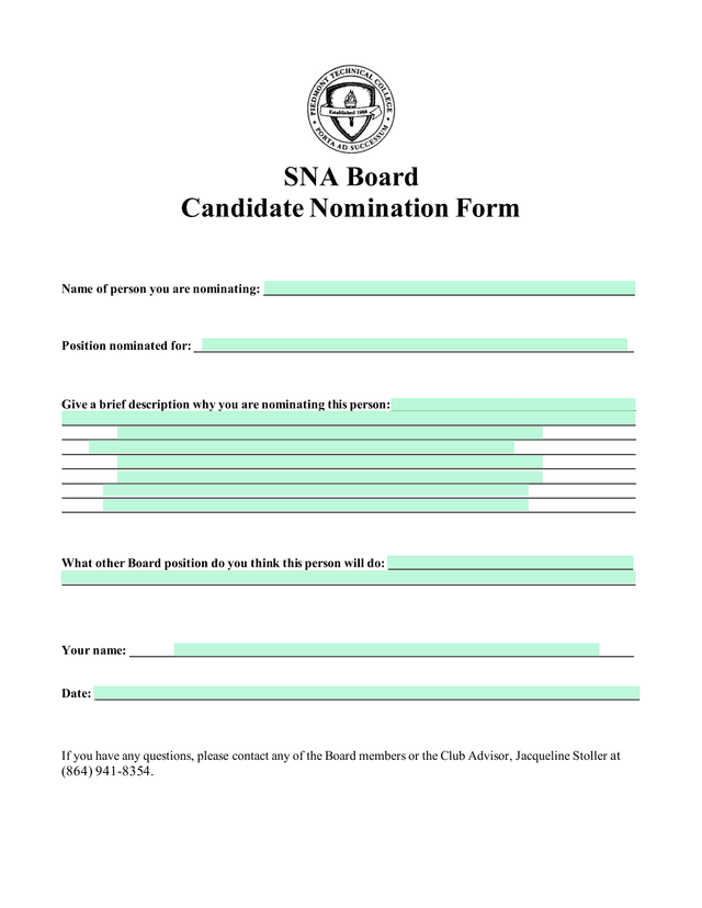 SNA Board Candidate Nomination Form screenshot