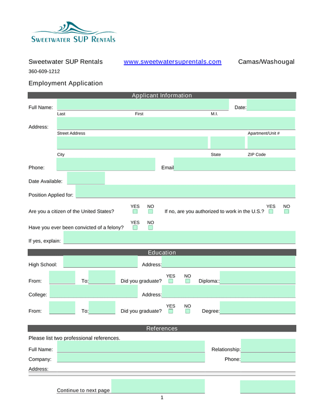 Employment Application screenshot