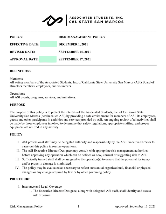 Risk Management Policy screenshot