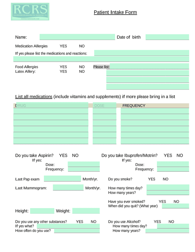 Patient Intake Form screenshot