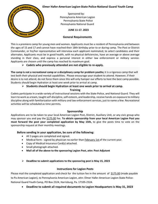 Elmer Hafer American Legion State Police National Guard Youth Camp screenshot