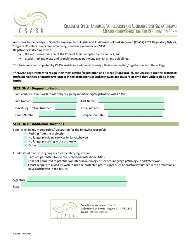 MembershipRegistration Resignation Form screenshot