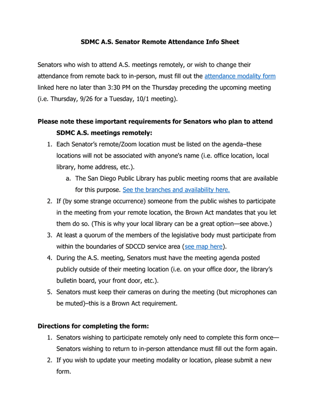 SDMC A.S. Senator Remote Attendance Info Sheet screenshot
