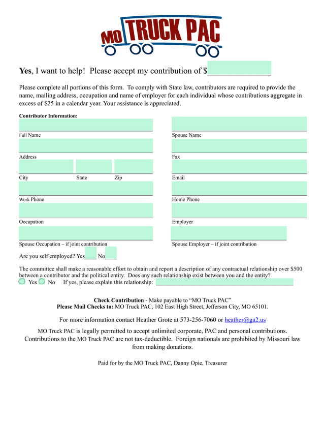 Contribution Form screenshot