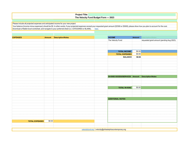 The Velocity Fund Budget Form  2023 screenshot