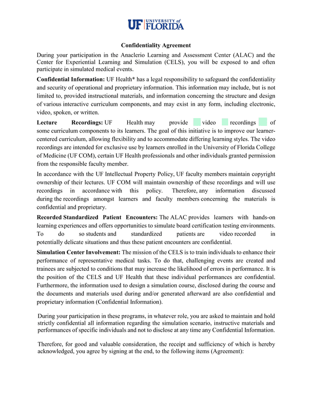Confidentiality Agreement screenshot