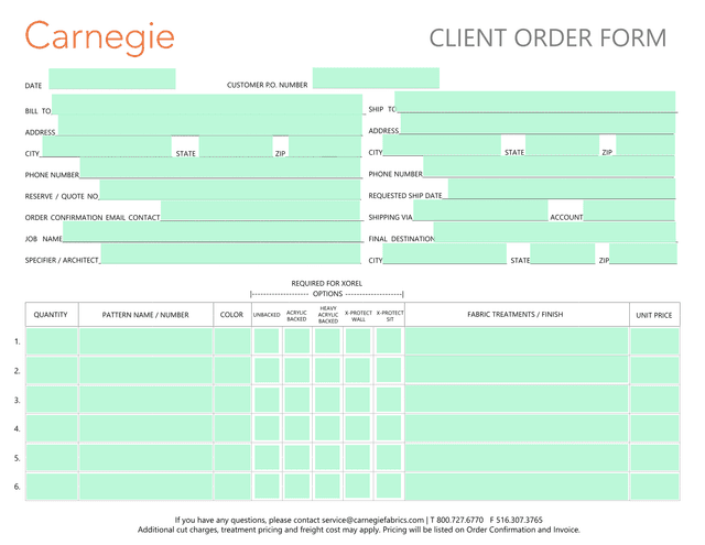 Client Order Form screenshot