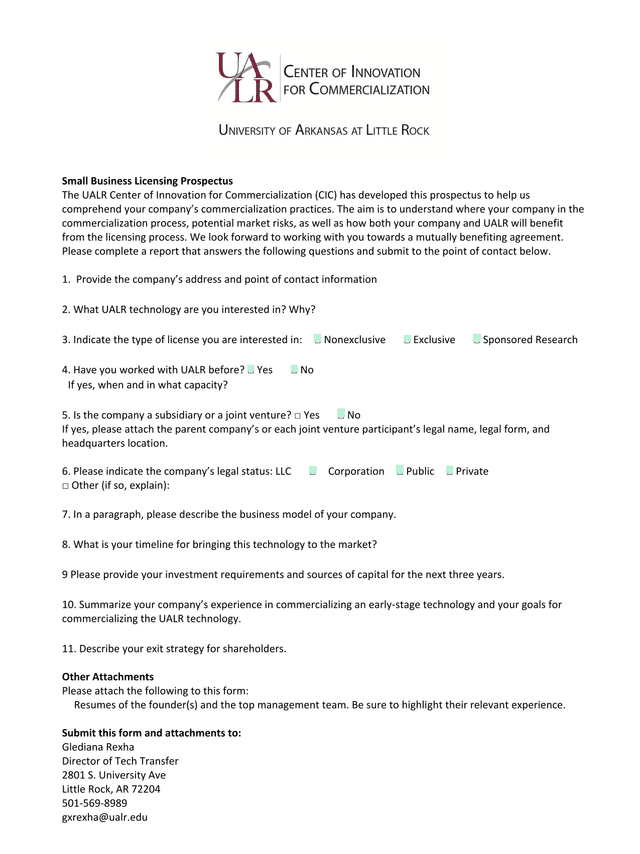 Small Business Licensing Prospectus screenshot