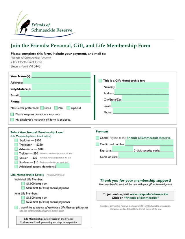 Join The Friends Personal, Gift, And Life Membership Form screenshot