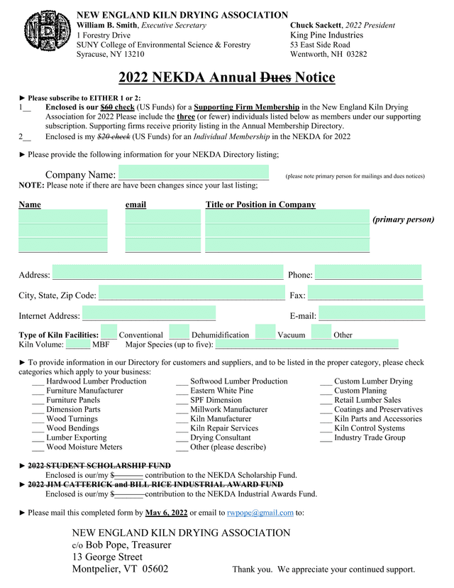 2022 NEKDA Annual Dues Notice screenshot
