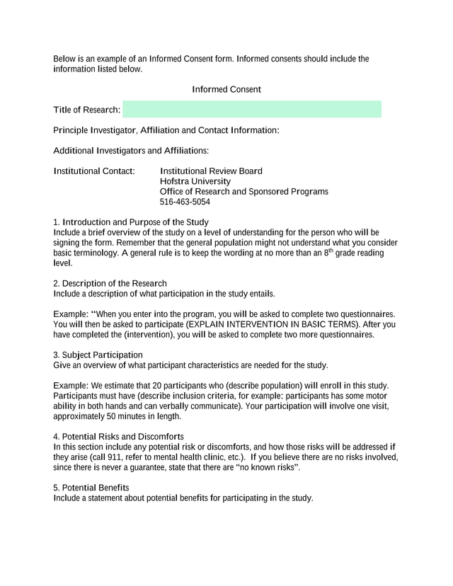 Informed Consent Form Template screenshot