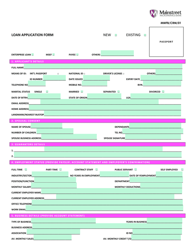 LOAN APPLICATION FORM screenshot