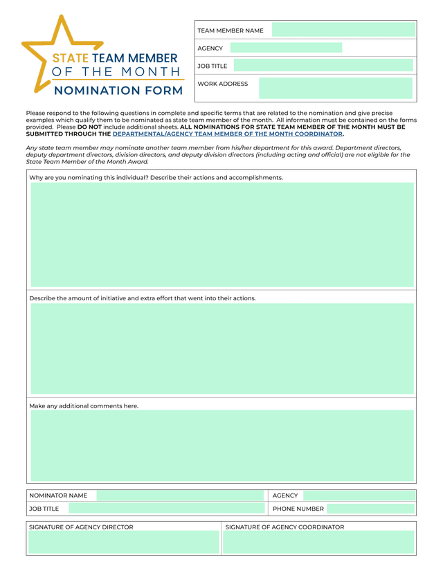 Nomination Form screenshot