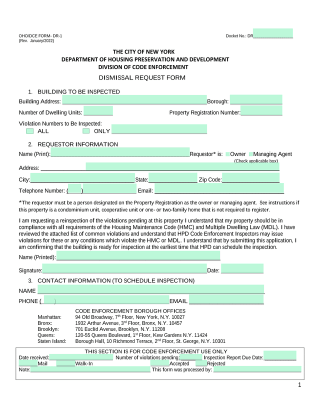 DISMISSAL REQUEST FORM screenshot