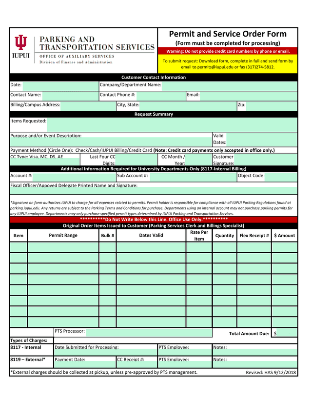 Permit And Service Order Form screenshot
