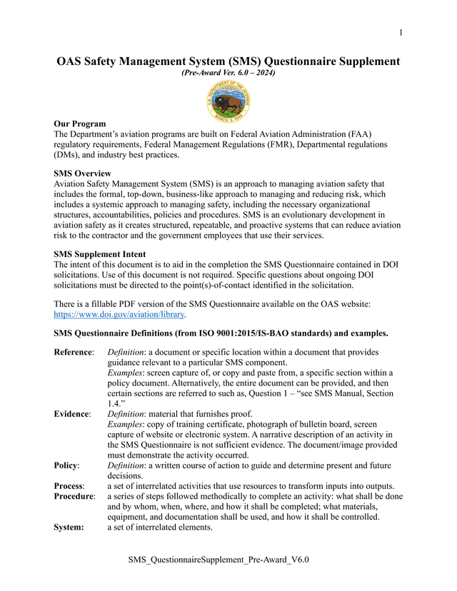 SMS QuestionnaireSupplement Pre Award V6.0 screenshot